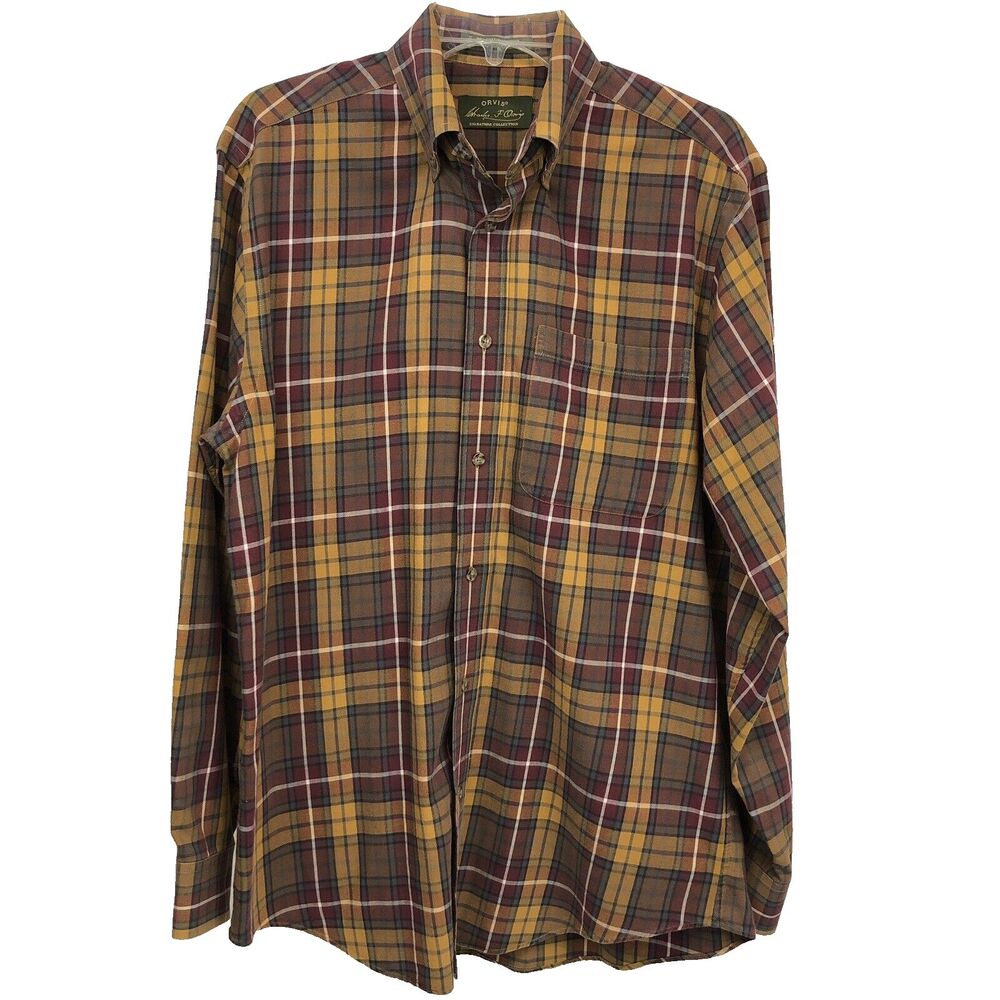 Orvis Men's Sz M Long Sleeve Plaid Button Down 80/20 Cotton Wool Shirt Signature